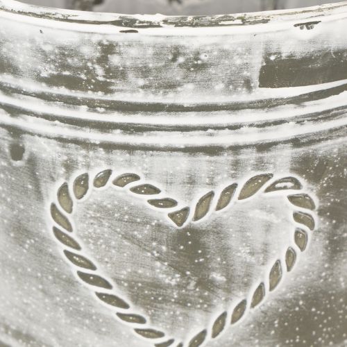 Blumentopf aus Metall Shabby Chic Herz Grau-Weiss Ø17,5cm H15,5cm | Floristik24.ch