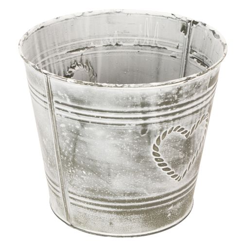 Blumentopf aus Metall Shabby Chic Herz Grau-Weiss Ø17,5cm H15,5cm | Floristik24.ch