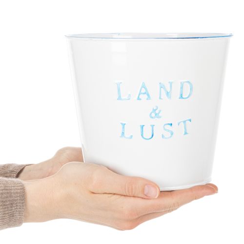 Artikel Blumentopf Weiß, Blau Übertopf Metall Frühling Ø17cm H15,5cm