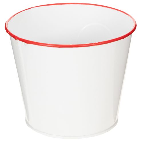 Metall-Blumentopf Weiss mit Herzmotiv Rot Ø13cm H10,5cm für Pflanzen | Floristik24.ch
