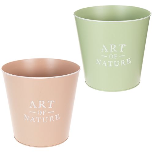 Runde Übertopfe aus Zink Art of Nature, 22 cm in Grün und Rosa, 2er-Set