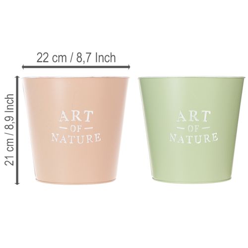 Runde Übertopfe aus Zink Art of Nature, 22 cm in Grün und Rosa, 2er-Set | Floristik24.ch