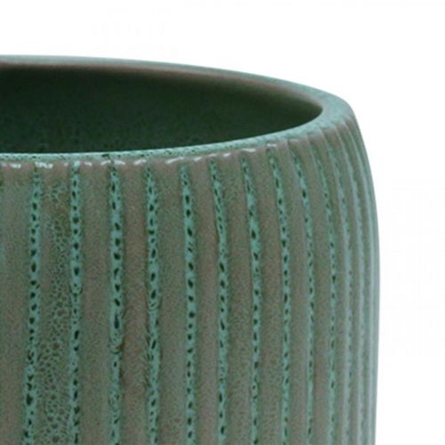 Artikel Blumentopf Keramik Übertopf mit Rillen Grün Ø12cm H10,5cm