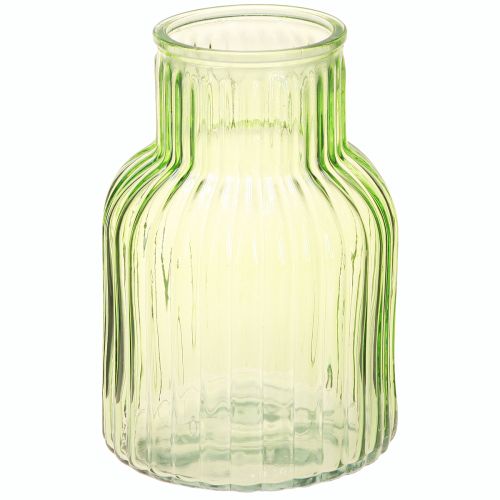 Floristik24 Blumenvase Retro Grün Glasvase Rillen Ø13,5cm H20cm
