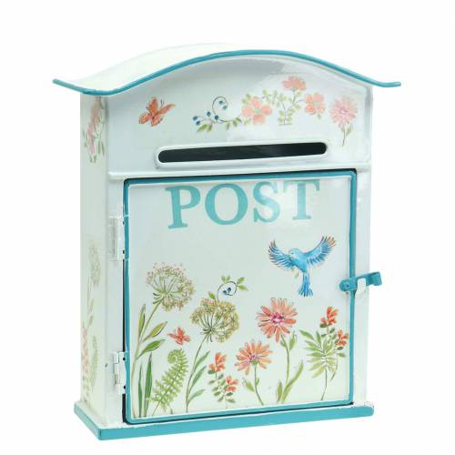 Floristik24 Deko Briefkasten mit Blumen Metall Weiß 27x10cm H31cm