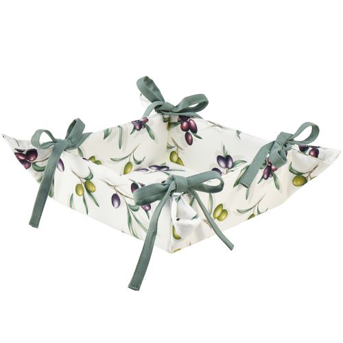 Floristik24 Brotkorb Stoff Brottasche Weiß Muster Oliven 20x20x7cm