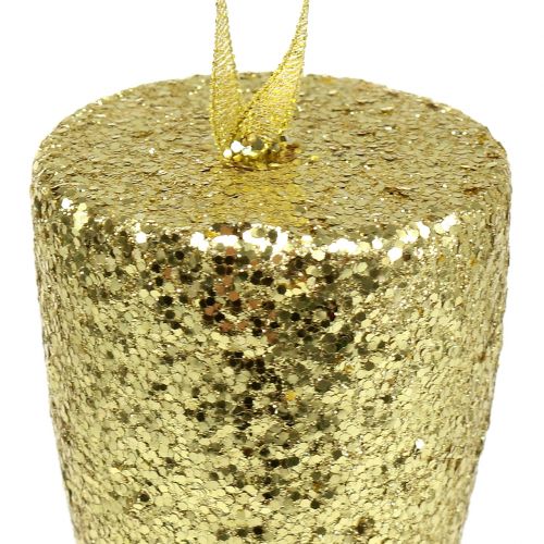 Artikel Aufhänger Champagnerglas Hellgold-Glitter 15cm Silvester und Weihnachten