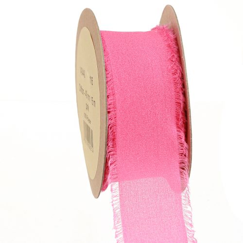 Chiffonband Pink Neon Stoffband mit Fransen 40mm 15m