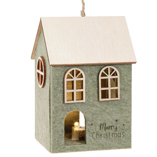Floristik24 Filzhaus Christbaumschmuck Grün LED Deko 2er Set