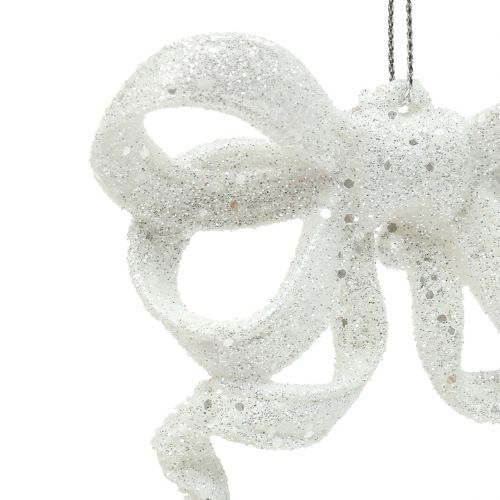 Floristik24 Christbaumschmuck Schleife 9cm mit Glitter Weiß 12St