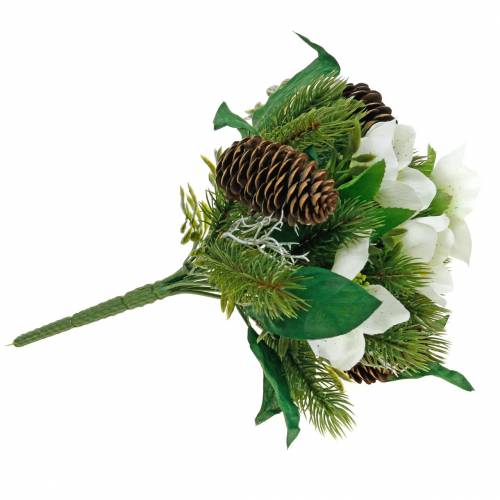 Floristik24 Künstlicher Christrosenstrauß mit Tanne und Zapfen H26cm