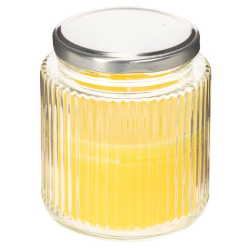 Citronella-Kerze im glas gerippt 10 cm Gelb mit Metalldeckel | Floristik24.ch