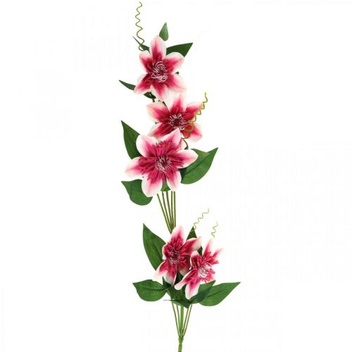 Clematiszweig mit 5 Blüten, Kunstblume, Deko-Zweig Pink, Weiß L84cm