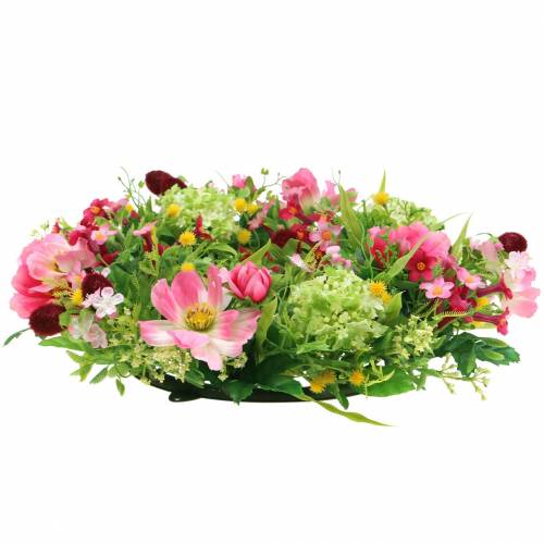 Floristik24 Dekokranz mit Cosmea und Schneeball Rosa, Gelb, Grün Ø30cm