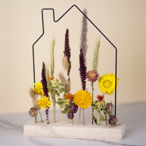 Floristik24 DIY Box Blumenleiste mit Trockenblumen Haus 34,5×24,5cm