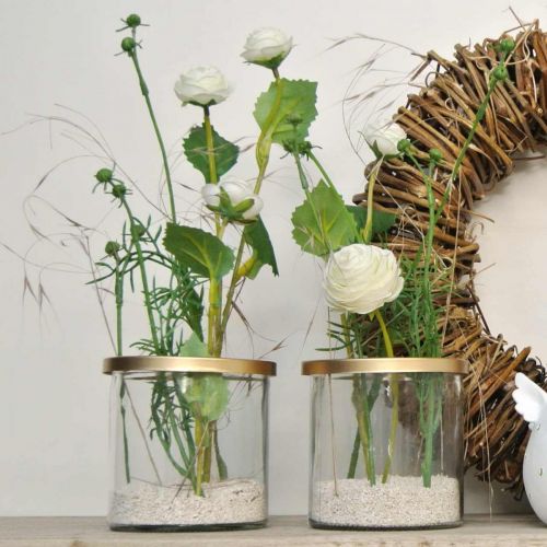 Floristik24 Glasvase mit Steckdeckel, Steckgitter, Tischvase mit Steckhilfe H10cm Ø10cm