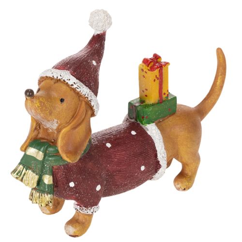 Dekofigur Dackel aus Polyresin 18 cm Rot-Grün-Braun für Weihnachten online kaufen | Floristik24.ch