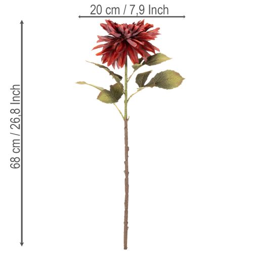 Kunstblume Dahlie aus Seidenstoff Rot mit Stiel 68cm | Floristik24.ch