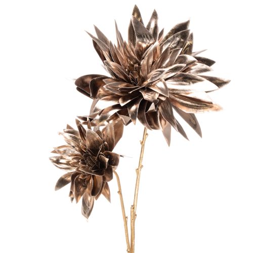 Künstliche Dahlie langstielig mit zwei Blüten 75 cm Metallic Champagner