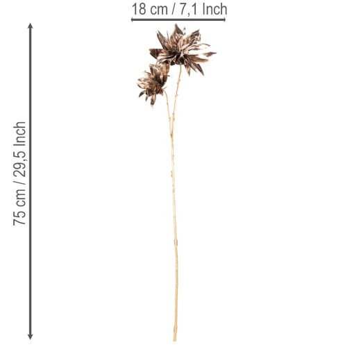Künstliche Dahlie langstielig mit zwei Blüten 75 cm Metallic Champagner | Floristik24.ch