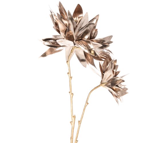 Künstliche Dahlie langstielig mit zwei Blüten 75 cm Metallic Champagner | Floristik24.ch
