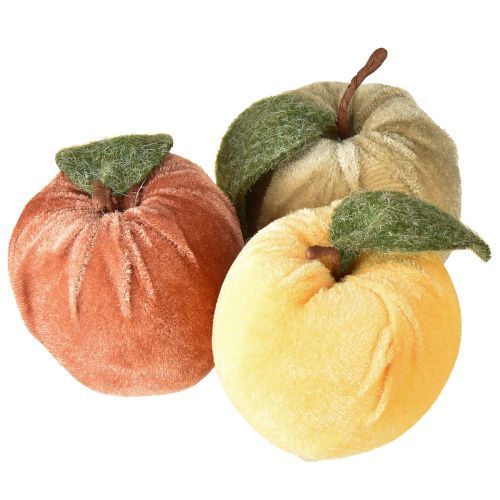 Deko Apfel Samt mit Blatt Braun Gelb Ø7,5cm H9cm 9 St