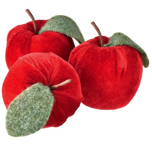 Floristik24 Deko Apfel Stoff mit Blatt Samt & Filz Rot Ø7,5cm H9cm 9 St