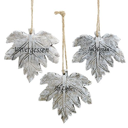 Artikel Deko Blatt Grau 8cm mit Spruch 6 St