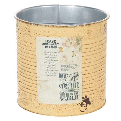 Artikel Deko-Pflanztopf aus Metall, Ø15,5cm, H15cm, Apricot mit Vintage-Motiv