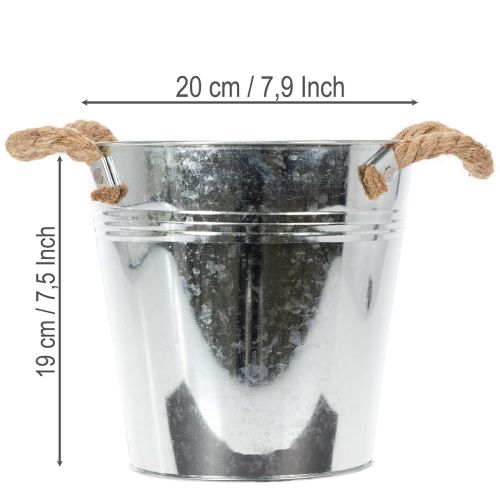 Deko Eimer Blumentopf Metall Ø20cm mit Seilgriffen Silber | Floristik24.ch