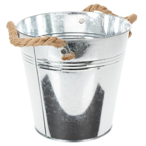 Deko Eimer Blumentopf Metall Ø20cm mit Seilgriffen Silber | Floristik24.ch