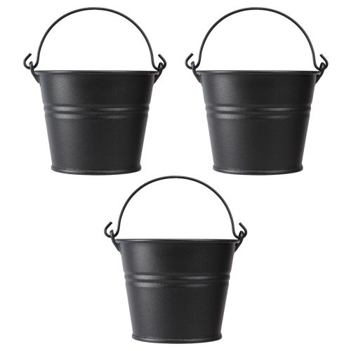 Floristik24 Deko Eimer Metall Blumentopf Henkel Schwarz Ø14cm 3St