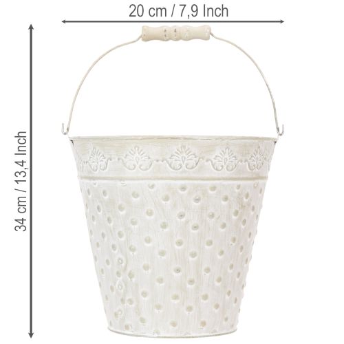 Deko-Eimer aus Metall Weiss Ø20,5 cm mit Holz-Henkel für Pflanzen und Dekoration | Floristik24.ch