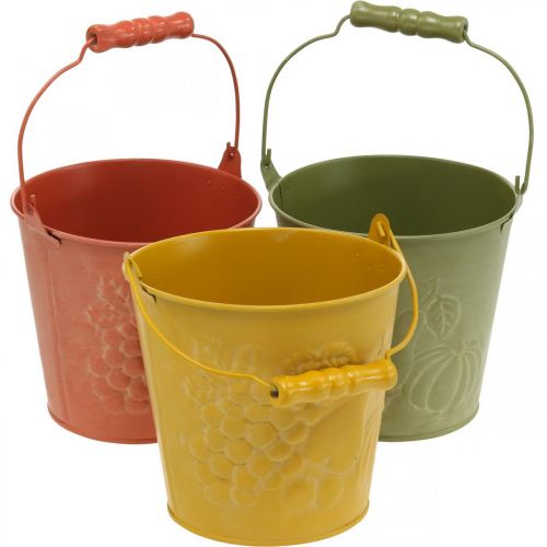 Floristik24 Deko-Eimer Früchte Gelb, Orange, Grün gewaschen Ø15cm H14cm 3er-Set