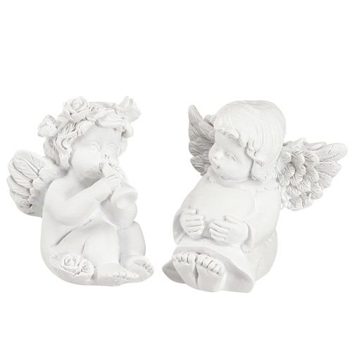 Artikel Deko Engel mit Herz Grabschmuck Weiß Polyresin H5cm 6St