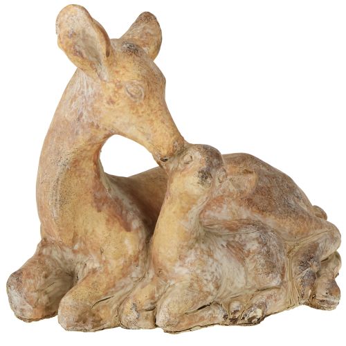 Deko Figur Reh mit Kitz Steinguss Braun Weiß 20×11×17cm