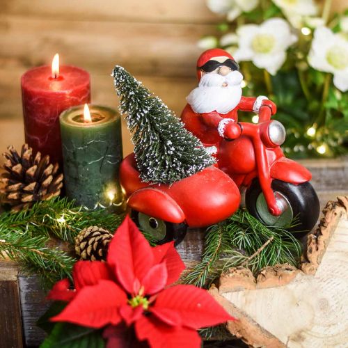 Floristik24 Deko-Figur Weihnachtsmann auf Motorrad mit Tanne 19,5×13×16cm