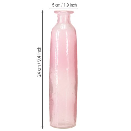 Floristik24 Deko Flasche Blumenvase Glas Rosa Rustikal Ø6cm H24cm