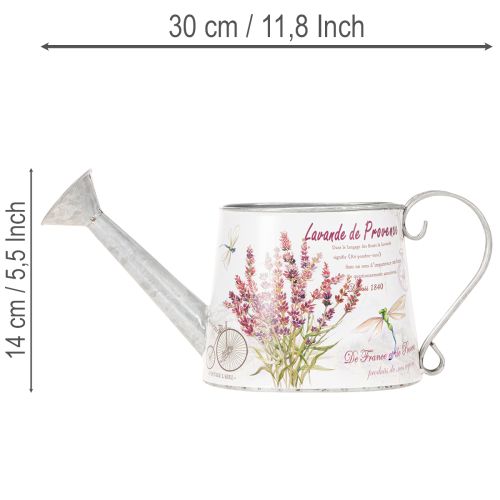 Deko-Giesskanne Metall Weiss Lavendel-Motiv 30×11×14,5 cm für Innenbereich | Floristik24.ch
