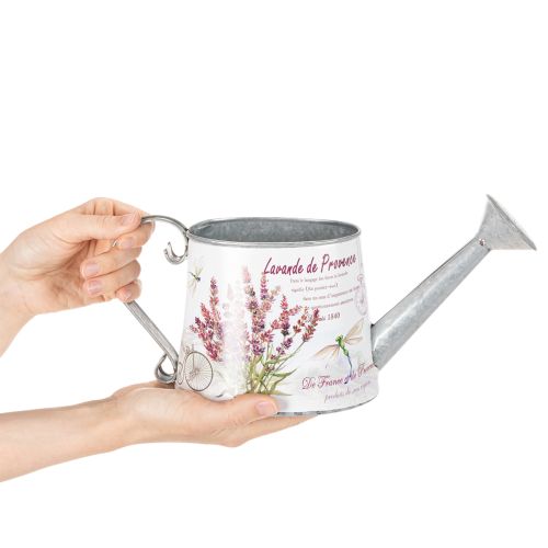 Deko-Giesskanne Metall Weiss Lavendel-Motiv 30×11×14,5 cm für Innenbereich | Floristik24.ch