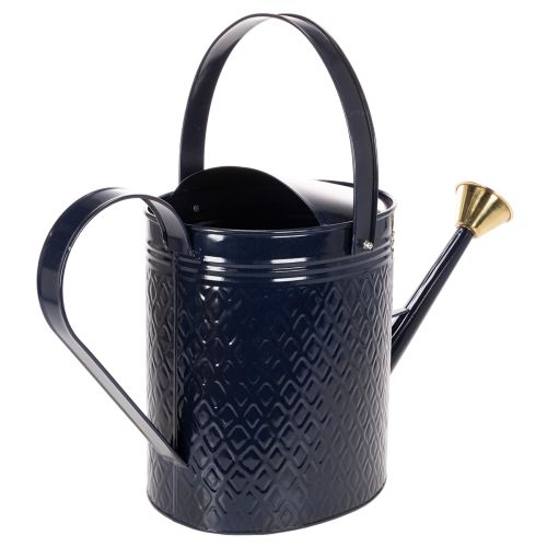 Deko-Giesskanne aus Metall 65cm Blau-Gold mit Karo-Muster für Innen und Balkon | Floristik24.ch