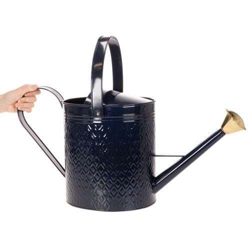 Deko-Giesskanne aus Metall 65cm Blau-Gold mit Karo-Muster für Innen und Balkon | Floristik24.ch
