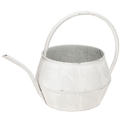 Deko Gießkanne Weiß Vintage Metall Rillen Blumentopf 25cm