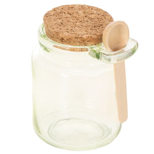 Dekogläser aus grünem Glas mit Korkdeckel und Holzlöffel – Ø 7 cm, H 10 cm, 2 Stück | Floristik24.ch