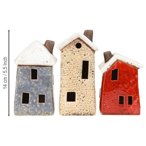 Deko Häuschen Keramik Creme Rot Grau 10/12/13,5cm 3 St | Floristik24.ch
