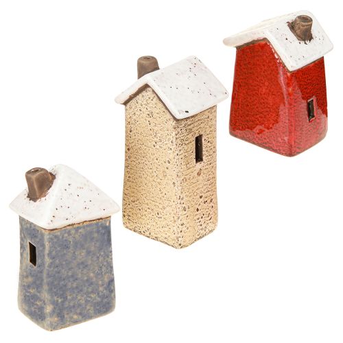 Deko Häuschen Keramik Creme Rot Grau 10/12/13,5cm 3 St | Floristik24.ch