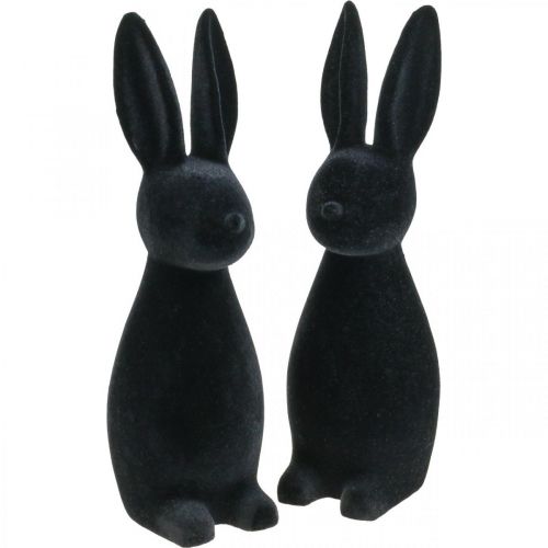 Deko Hase Schwarz – 2. Wahl – Deko-Osterhase Beflockt H29,5cm 2 St