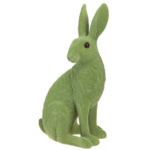 Floristik24 Deko Hase sitzend Figur Osterhase beflockt Grün 12×9×25cm