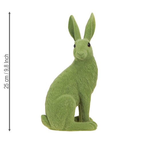 Floristik24 Deko Hase sitzend Figur Osterhase beflockt Grün 12×9×25cm