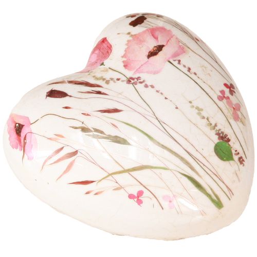 Floristik24 Deko Herzen Keramik Tischdeko Mohn Krakelee 8cm 3St